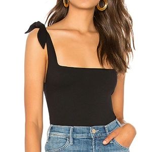 Free People Small Black Tie Shoulder Thong Bodysuit